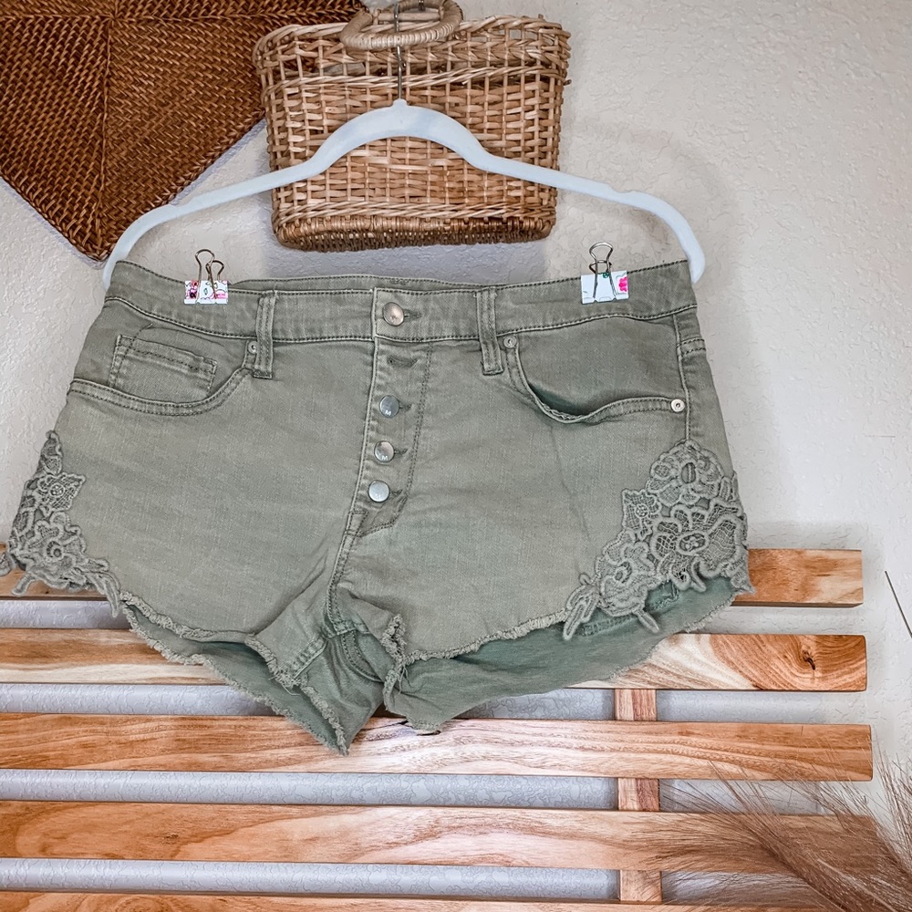 High Waisted Green Denim Shorts